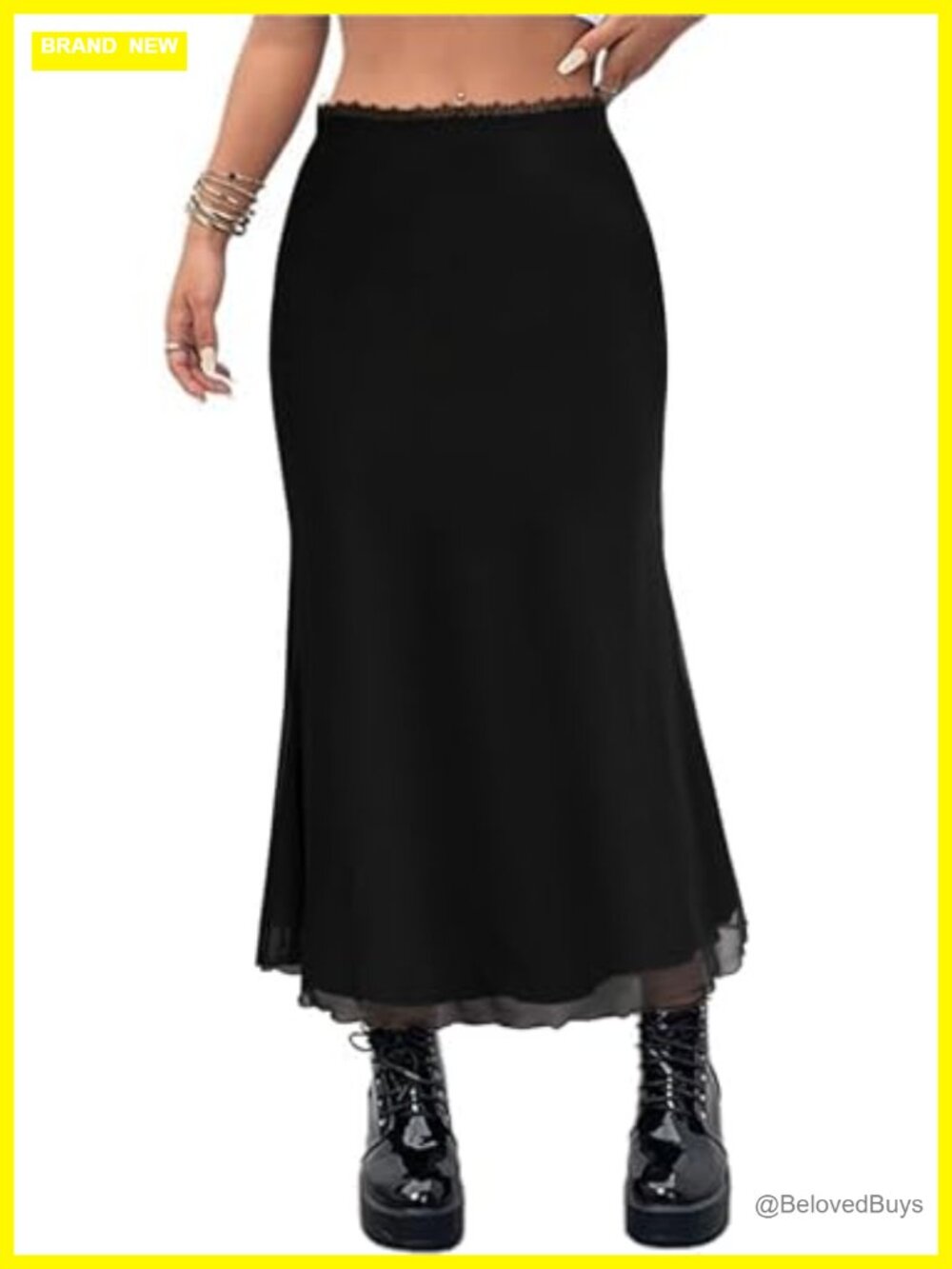Boho Floral Mesh High Waisted Mermaid Hem Maxi Skirt